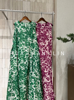 【花满林】两色圆领后拉链花色苎麻背心连衣裙60152
