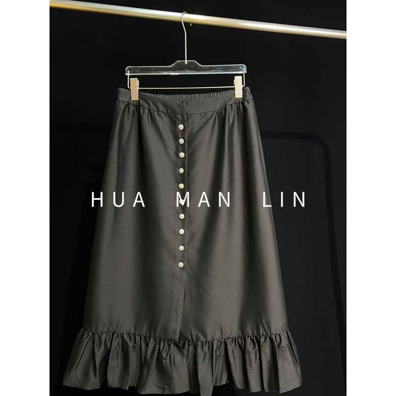 【花滿林】钩扣后松紧腰娃娃下摆真丝桑蚕丝丝毛半身裙259815