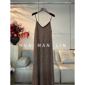 268827 可调节细肩带亮片里衬桑蚕丝吊带连衣裙 花滿林