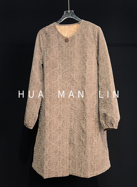 【花满林】圆领长袖油丝香云纱真丝桑蚕丝连衣裙86256【有腰带】