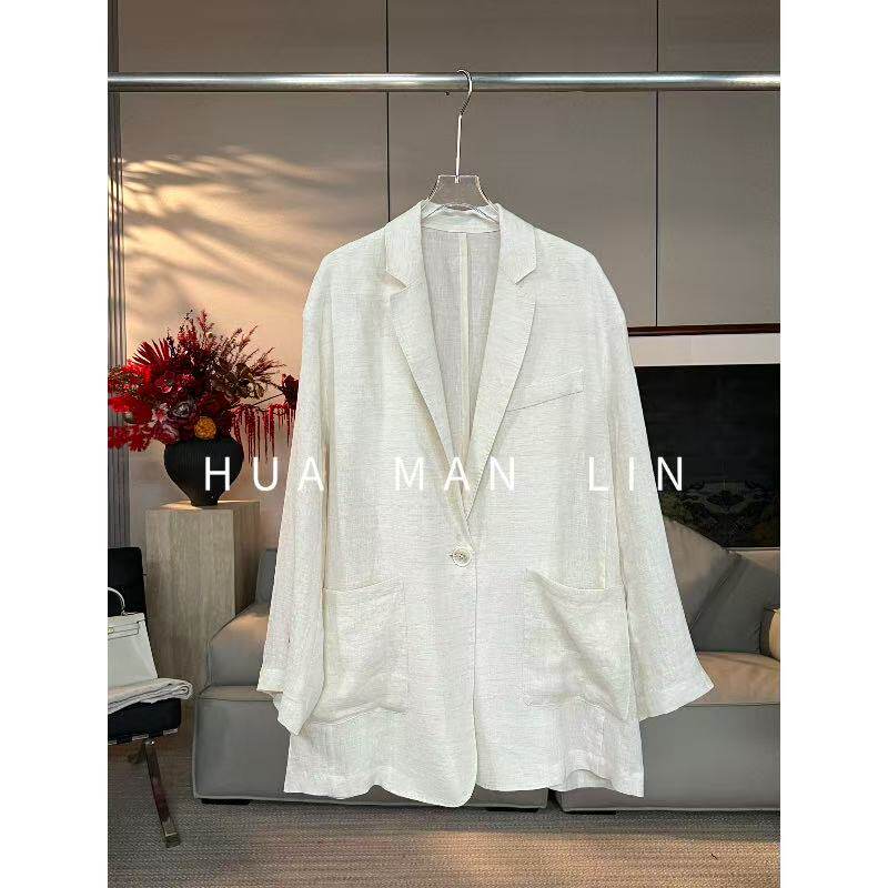 花滿林V领一粒扣普洗+酵洗工艺雨露麻西装上衣269514