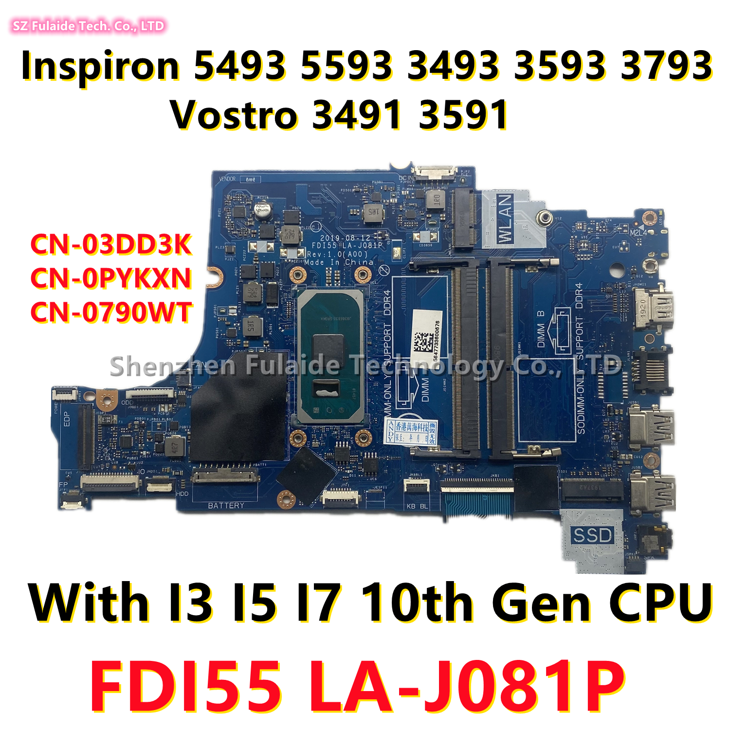 适用于戴尔 3493 3593 5593 FDI55主板LA-J081P CN-004C38 I3 I5