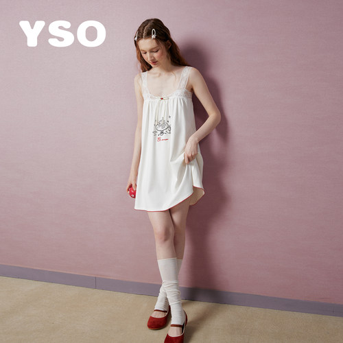 yso【礼物系列】睡衣女夏季吊带蕾丝睡裙蛋糕印花甜美家居服B