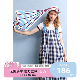 新款 睡衣女夏季 格子背带裙连体两穿文艺风家居服B 酷猫系列 yso