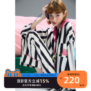 yso 睡衣女春秋冰丝质感条纹高级感女士松弛感C 酷猫系列