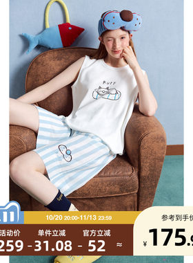 yso【酷猫系列】睡衣女夏季卡通印花无袖套装天丝裤可外穿家居服B