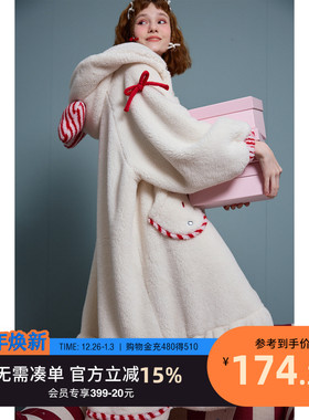 yso【礼物系列】睡袍女冬季睡衣女珊瑚绒睡袍加绒新娘晨袍家居服D