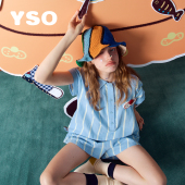 裙家居服套装 yso 条纹全棉双层纱衬衫 睡衣女连体夏季 酷猫系列