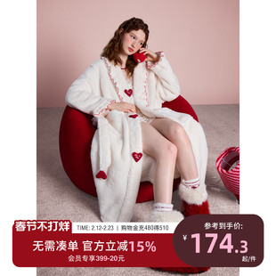 yso【红品系列】珊瑚绒睡衣女秋冬睡袍绒感红品爱心家居服晨袍D