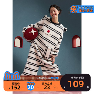 家居服D 睡衣女连体睡裙两穿秋冬珊瑚绒可爱长款 yso 定金预售