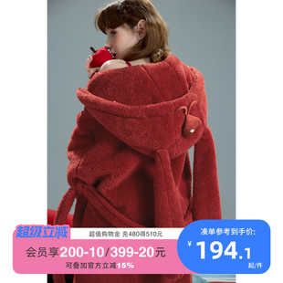 礼物系列 yso 珊瑚绒睡袍女睡衣冬新年红过色年圣诞浴袍家居服D