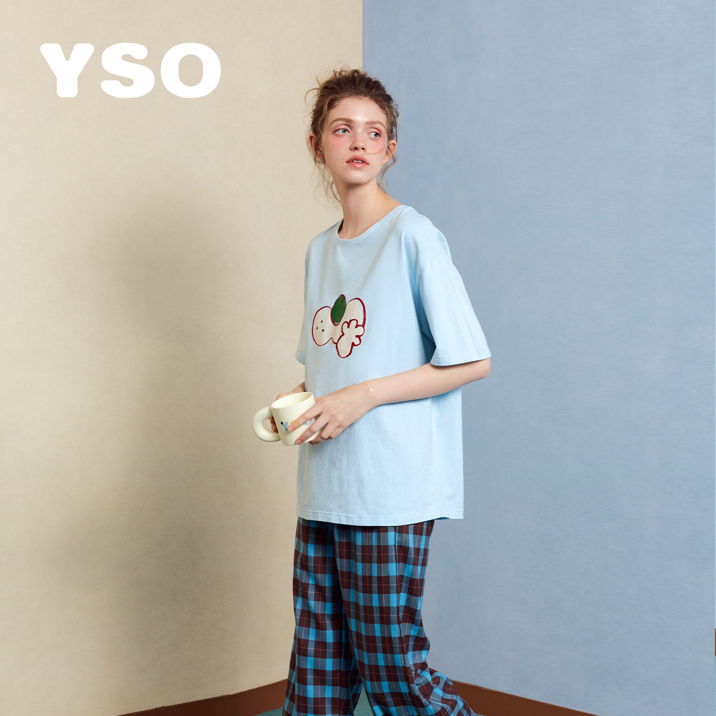 yso【酷猫系列】睡衣女春夏新款全棉卡通学生可外穿家居服套装B图片