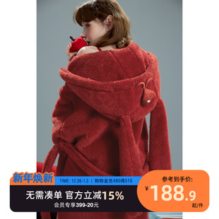 yso 珊瑚绒睡袍女睡衣冬新年红过色年圣诞浴袍家居服D 红品系列