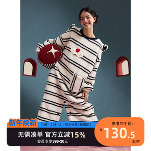 家居服D 睡衣女连体睡裙两穿秋冬珊瑚绒可爱长款 yso 酷猫系列