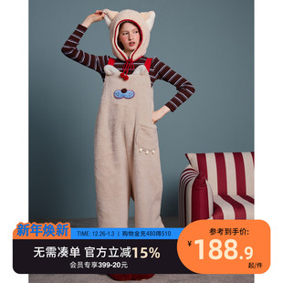 背带裤 睡衣女秋冬新款 卡通可爱保暖家居服连衣D 酷猫系列 yso