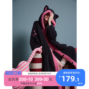 yso 珊瑚绒加厚睡袍猫耳法兰绒外穿家居服D 酷猫系列 睡衣女冬季