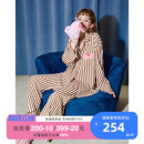 酷猫系列 长袖 yso 睡衣女春秋条纹衬衫 长裤 休闲简约家居服套装
