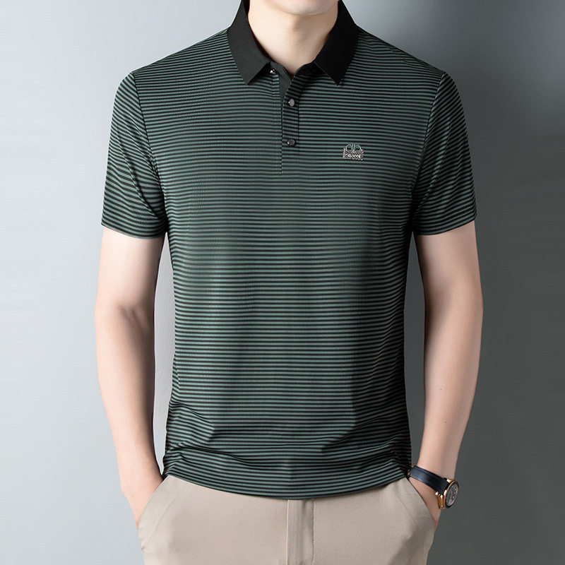 【下单立减一百】夏季新品男polo衫潮流条纹翻领百搭透气冰丝短袖