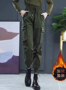 休闲裤口袋束脚松紧秋冬裤子显瘦