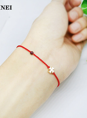 四叶草柔软红色百搭女幸运手链