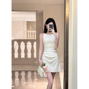 钱安安长短款 法式 简约黑色白色吊带小礼服气质修身 连衣裙裙子女装
