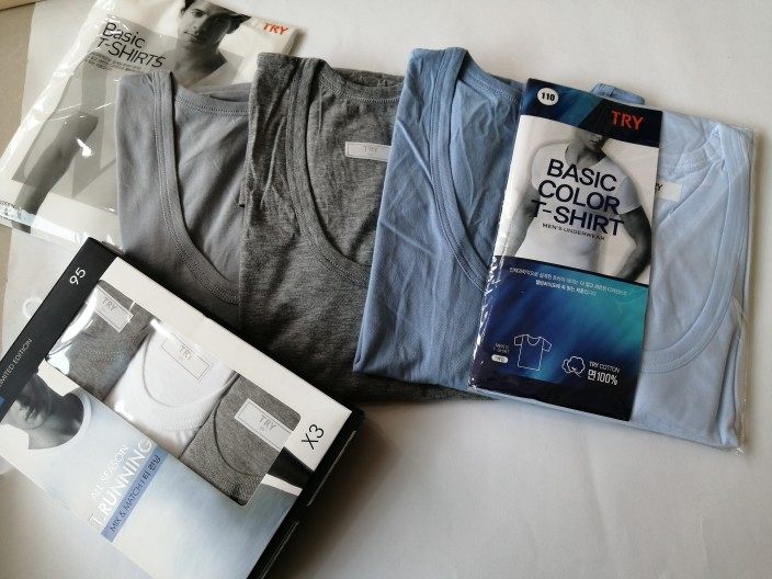 韩国TRY特来内衣纯棉男士宽松U领T恤薄款透气打底中老年汗衫短袖