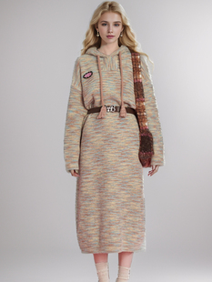 针织衫 妖精 慵懒风连帽中长款 新款 毛衣连衣裙子女2025年秋冬季