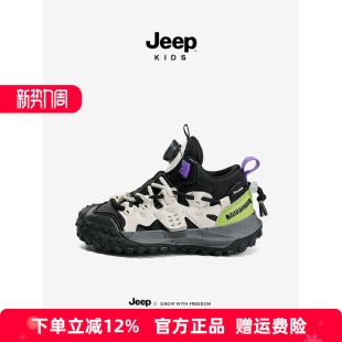 黑色运动鞋 男童鞋 春季 皮面防水防滑旋钮童鞋 子 2025新款 jeep儿童鞋