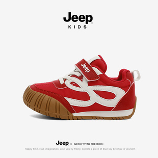 新款 2025秋季 男童阿甘鞋 休闲板鞋 子 Jeep童鞋 儿童红色鞋 女童运动鞋