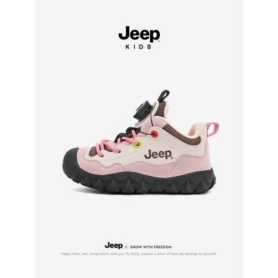 Jeep儿童运动鞋加绒皮面防水女童休闲鞋子2025新款冬季童鞋二棉鞋