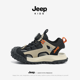男童鞋 透气框子鞋 子旋钮扣夏季 儿童运动包头凉鞋 2025新款 jeep童鞋