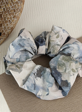 「吾庄」温柔的蓝色发饰~少女油画风低饱和度花朵大肠发圈头绳