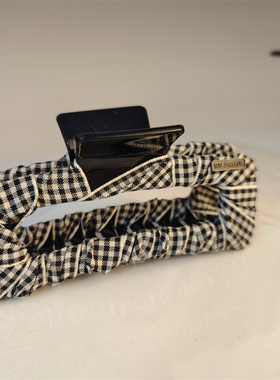 「吾庄」12cm超大号抓夹原创黑白格缠绕方夹简约休闲挽发夹发量多