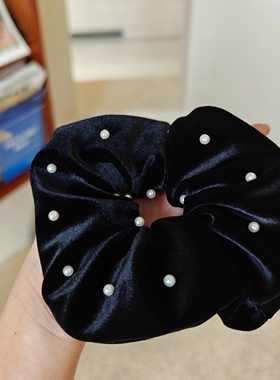 「吾庄」黑夜星光原创手工高端丝绒珍珠大肠发圈极简发绳秋冬百搭