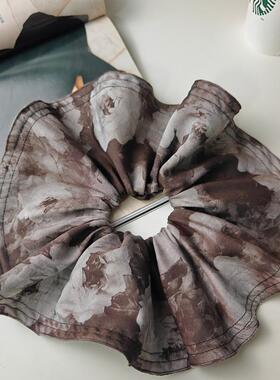 「吾庄」原创设计 新中式发饰侘寂棕水墨玫瑰超大号复古裙摆发圈