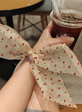 「吾庄」原创设计仙气穿搭发饰香槟金网纱大蝴蝶结发圈纯手工