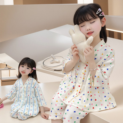 女童睡衣夏季薄款纯棉空调服2025新款可爱女孩宝宝儿童绵绸