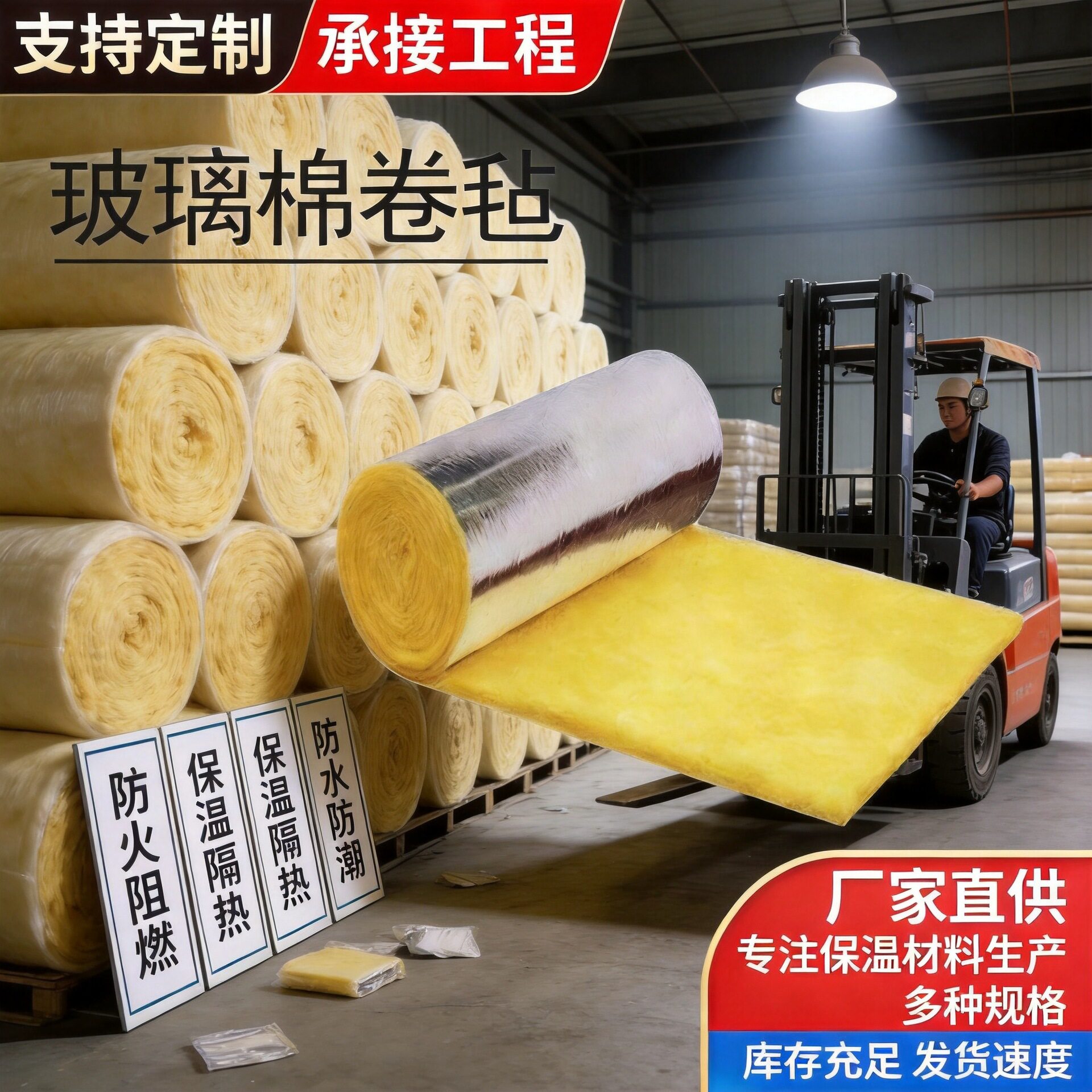 离心玻璃棉卷墙体填充隔音棉玻璃棉卷毡屋顶吊顶保温材料吸音棉