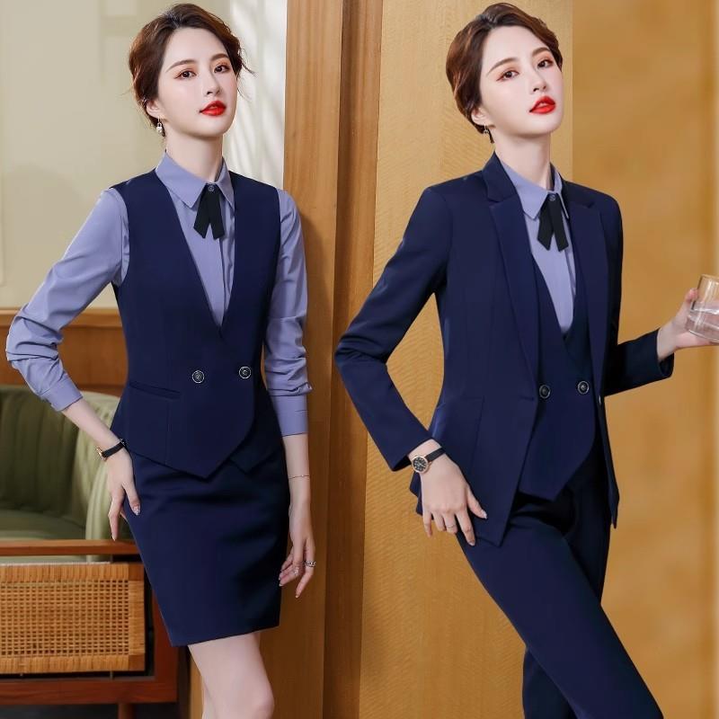 职业装马甲套装女气质珠宝美容师工作服秋空姐制服酒店前台三件套