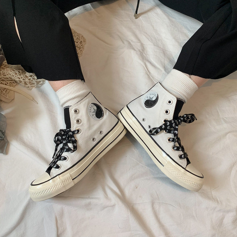 许刘芒 韩版ulzzang复古1970s太极阴阳黑白迷彩斑马高帮帆布鞋女在类目 女鞋, 帆布鞋中 - 来自Buy2taobao.com提供专业的淘宝代购服务