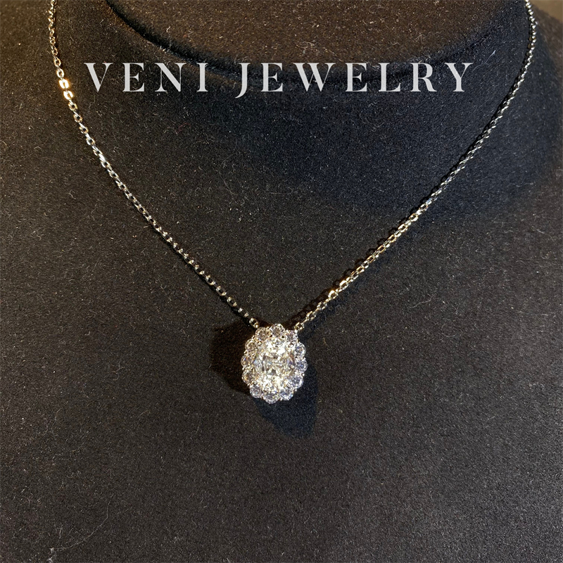 Veni珠宝 仙子纯白 培育白钻耳钉项链经典戴妃款925银镀金珠宝E46