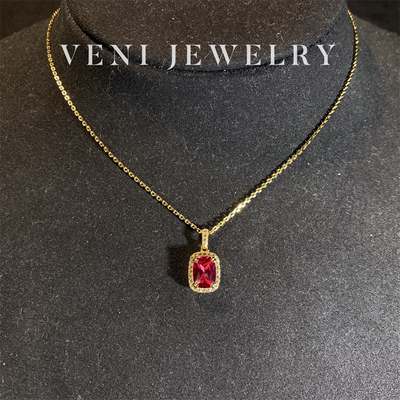 Veni珠宝 培育红宝石蓝宝石祖母绿项链925银镀18K金简约日常N33