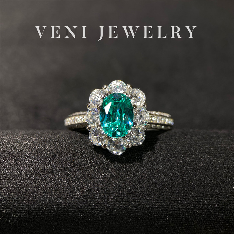 Veni珠宝 代官山假期 培育帕拉伊巴戒指2克拉戴妃款经典微镶女H73