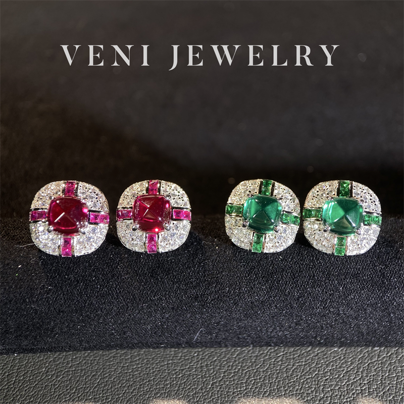 Veni珠宝 惜花芷 培育祖母绿糖塔耳钉925银针高定微镶设计款女E38