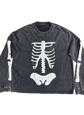 ARROW UP 25AW新款水洗做旧骷髅长袖T恤SKELETON L/S TEE