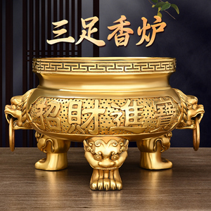 铜香炉黄铜招财进宝兽耳三足炉特大号家用祠堂寺院供奉双龙鼎佛具