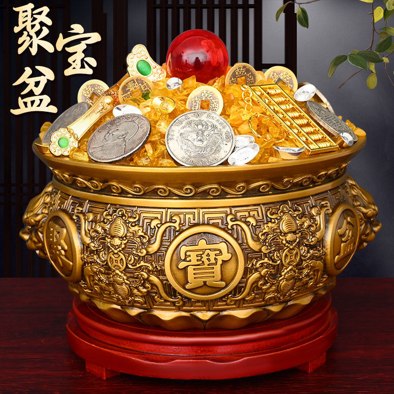 黄铜聚宝盆摆件办客厅公室供奉香炉电视柜酒柜装饰品乔迁开业礼品