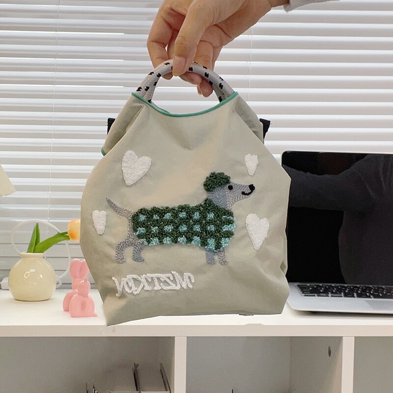 日系刺绣mini腊肠狗环保袋帆布迷你包斜挎包通勤包ball chain