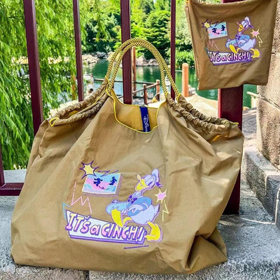 Disney迪士尼官方正品刺绣滑板唐老鸭环保袋帆布2024购物袋通勤包