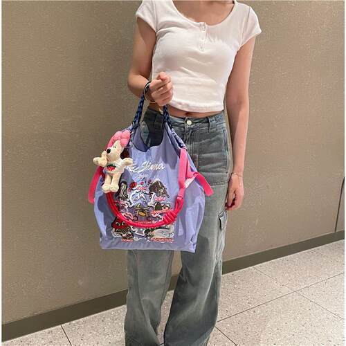 高圆圆同款日系ball chain日系刺绣海岛环保袋购物袋大容量女包潮